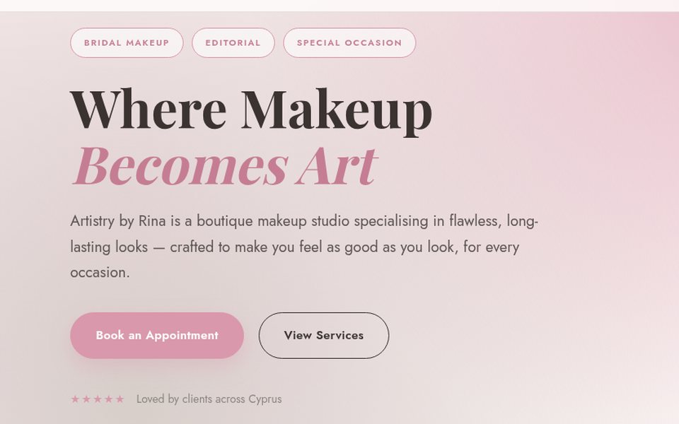 Artistry by Rina homepage